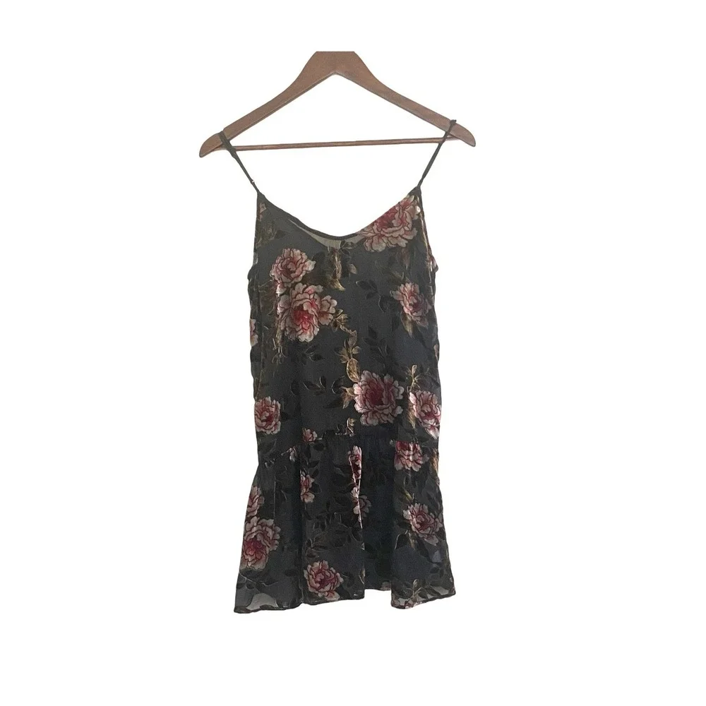 American Eagle Floral Burnout Velvet Slip Dress Women's Small Sheer Mini